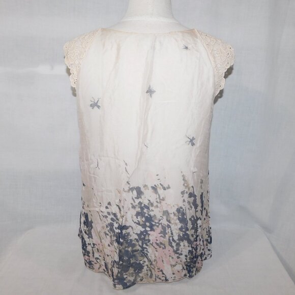 Carla Conti ivory silk abstract butterfly watercolour crochet lace cap sleeve L - Picture 11 of 13